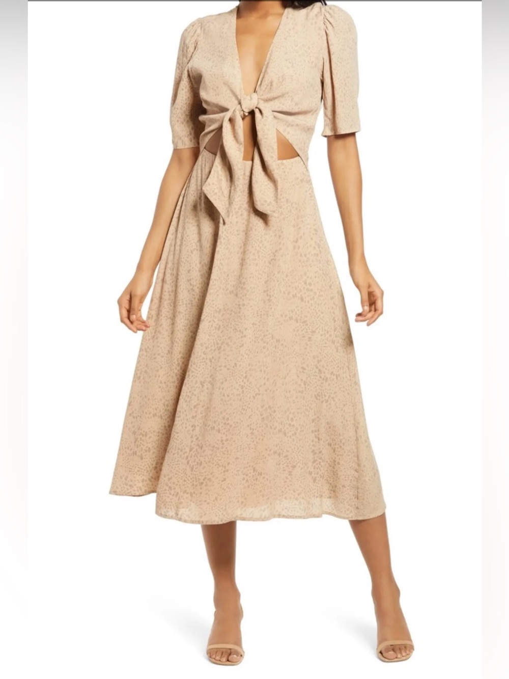 WAYF Rosalind Cheetah Print Tie Front Midi Dress